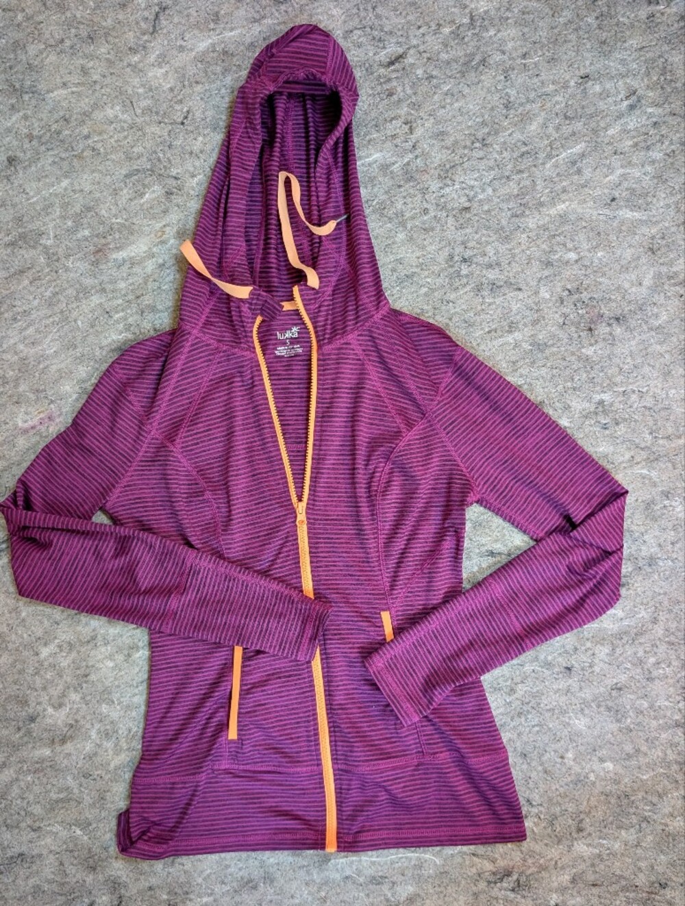 Women's Lukka Purple Striped Zip Hoodie with Orange Trim